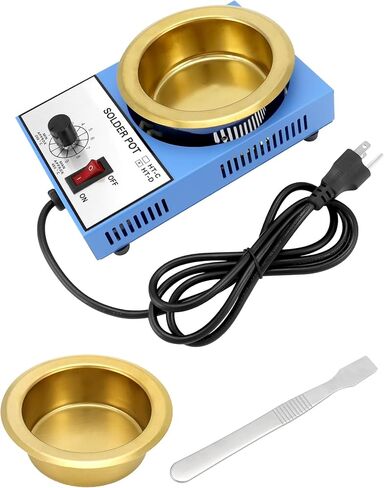 QWORK Solder Pot, 150W 110V, 50mm Soldering Bath Titanium Plate, Capacity 500g 200-450°c,Include Extra 50mm pot& Solder Paste Scraper for Welding and Soldering Bath in Saudi Arabia