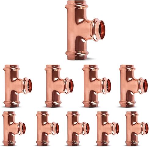 ProPress Fitting Copper Press Tee - 3/4" Zero Lead Pro Press Copper Plumbing Pipe Fitting Connection Tool for Commercial and Residential Use - Pack of 10 in Saudi Arabia