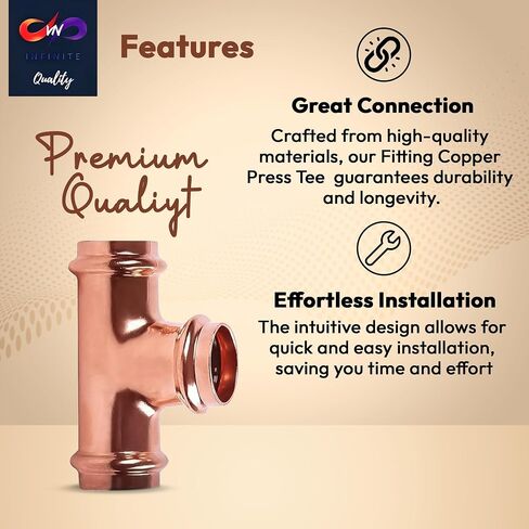 ProPress Fitting Copper Press Tee - 3/4" Zero Lead Pro Press Copper Plumbing Pipe Fitting Connection Tool for Commercial and Residential Use - Pack of 10 in Saudi Arabia