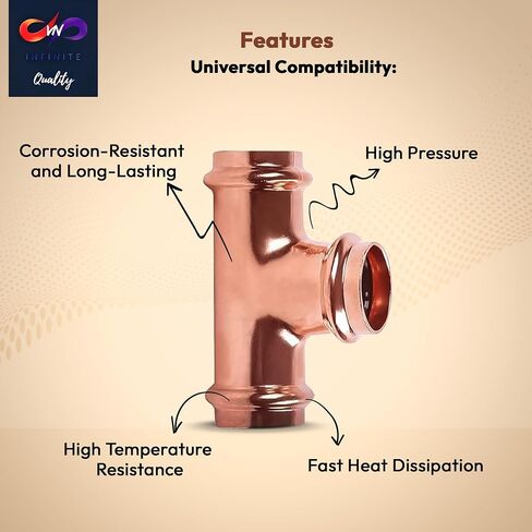 ProPress Fitting Copper Press Tee - 3/4" Zero Lead Pro Press Copper Plumbing Pipe Fitting Connection Tool for Commercial and Residential Use - Pack of 10 in Saudi Arabia