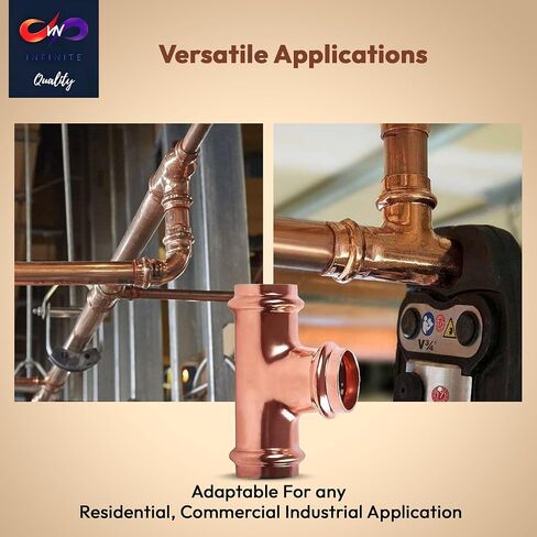 ProPress Fitting Copper Press Tee - 3/4" Zero Lead Pro Press Copper Plumbing Pipe Fitting Connection Tool for Commercial and Residential Use - Pack of 10 in Saudi Arabia