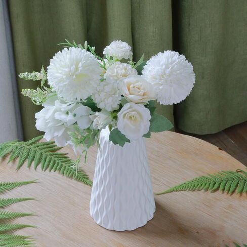 White Boho Vase for Decor,Rustic Farmhouse Flower Vase for Pampas Grass,Small Pampas Grass Ceramic Vases for Centerpieces, 7Inch Vintage Vase -Rhombus, Embossment in Saudi Arabia