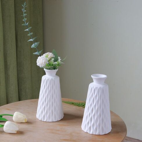 White Boho Vase for Decor,Rustic Farmhouse Flower Vase for Pampas Grass,Small Pampas Grass Ceramic Vases for Centerpieces, 7Inch Vintage Vase -Rhombus, Embossment in Saudi Arabia