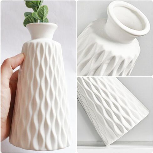 White Boho Vase for Decor,Rustic Farmhouse Flower Vase for Pampas Grass,Small Pampas Grass Ceramic Vases for Centerpieces, 7Inch Vintage Vase -Rhombus, Embossment in Saudi Arabia