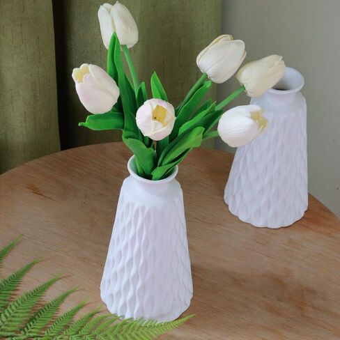 White Boho Vase for Decor,Rustic Farmhouse Flower Vase for Pampas Grass,Small Pampas Grass Ceramic Vases for Centerpieces, 7Inch Vintage Vase -Rhombus, Embossment in Saudi Arabia