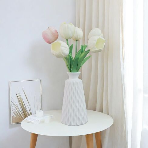 White Boho Vase for Decor,Rustic Farmhouse Flower Vase for Pampas Grass,Small Pampas Grass Ceramic Vases for Centerpieces, 7Inch Vintage Vase -Rhombus, Embossment in Saudi Arabia