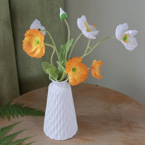 White Boho Vase for Decor,Rustic Farmhouse Flower Vase for Pampas Grass,Small Pampas Grass Ceramic Vases for Centerpieces, 7Inch Vintage Vase -Rhombus, Embossment in Saudi Arabia