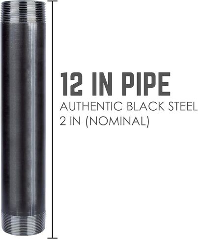أنابيب السباكة الفولاذية السوداء من PIPE DECOR، قطر 2 بوصة. × 12 بوصة. الأنابيب المقطوعة مسبقًا تناسب الأنابيب ذات الخيوط السوداء القياسية مقاس 2 بوصة والحلمات والتركيبات، 4 عبوات in Kuwait