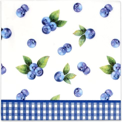 100 Blueberry Cocktail Beverage Napkins Disposable Paper Blueberries Fruit Dessert Napkin for Blue Berry Fruits Gingham Summer Spring Birthday Tea Party Bridal & Baby Shower Tableware Party Supplies in Saudi Arabia