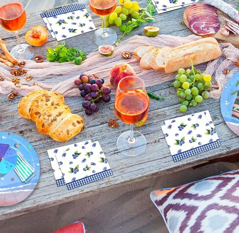 100 Blueberry Cocktail Beverage Napkins Disposable Paper Blueberries Fruit Dessert Napkin for Blue Berry Fruits Gingham Summer Spring Birthday Tea Party Bridal & Baby Shower Tableware Party Supplies in Saudi Arabia