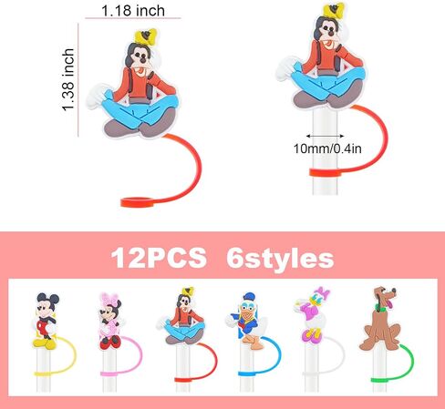 12PCS Silicone Straw Cover, 0.4Inch/10mm Cute Christmas Mickey Theme Reusable Straw Cup Accessories Drinking Straw Covers For 30&40 Oz Straw Topper Theme Party Favors Supplies Straw Cover (Christmas) in Saudi Arabia