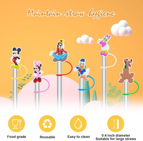 12PCS Silicone Straw Cover, 0.4Inch/10mm Cute Christmas Mickey Theme Reusable Straw Cup Accessories Drinking Straw Covers For 30&40 Oz Straw Topper Theme Party Favors Supplies Straw Cover (Christmas) in Saudi Arabia
