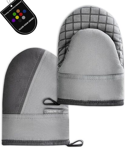 Mini Oven Mitts, Kitchen Oven Gloves Kitchen Mittens 500 Degrees Heat Resistant Baking Gloves, Non-Slip Silicone Surface with Hanging Loops Hot Gloves for Cooking, Baking, BBQ 1 Pair-Gray in Saudi Arabia