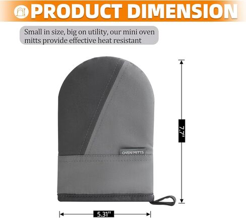 Mini Oven Mitts, Kitchen Oven Gloves Kitchen Mittens 500 Degrees Heat Resistant Baking Gloves, Non-Slip Silicone Surface with Hanging Loops Hot Gloves for Cooking, Baking, BBQ 1 Pair-Gray in Saudi Arabia