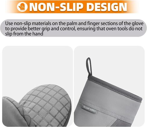 Mini Oven Mitts, Kitchen Oven Gloves Kitchen Mittens 500 Degrees Heat Resistant Baking Gloves, Non-Slip Silicone Surface with Hanging Loops Hot Gloves for Cooking, Baking, BBQ 1 Pair-Gray in Saudi Arabia