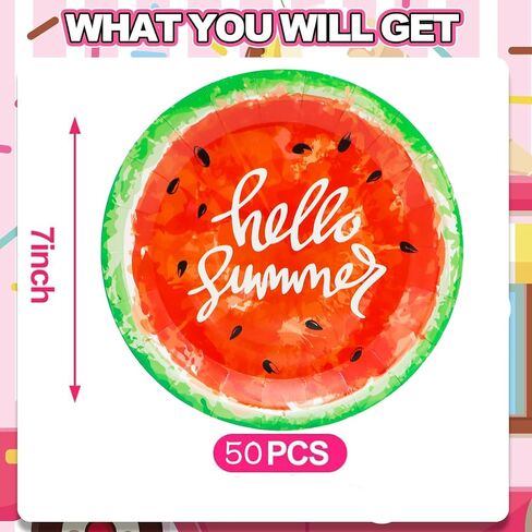 50Pcs Watermelon Party Supplies Watermelon Paper Plates,7"Sweet Watermelon Dessert Plates Summer Fruit Plates for Watermelon Themed Baby Shower Summer Fruit Watermelon Birthday Party Decor (Pink) in Saudi Arabia