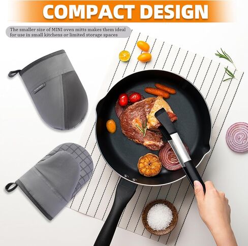 Mini Oven Mitts, Kitchen Oven Gloves Kitchen Mittens 500 Degrees Heat Resistant Baking Gloves, Non-Slip Silicone Surface with Hanging Loops Hot Gloves for Cooking, Baking, BBQ 1 Pair-Gray in Saudi Arabia