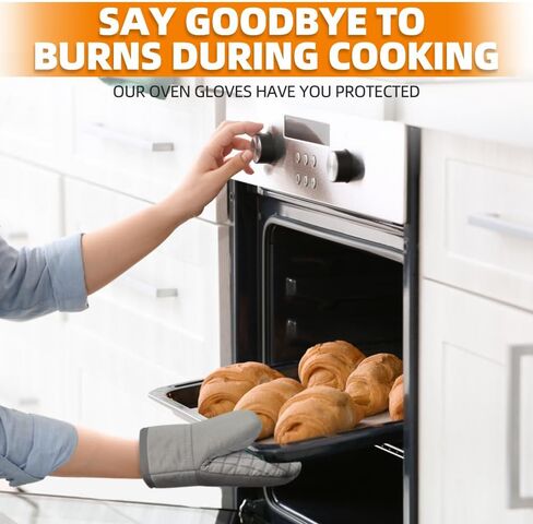 Mini Oven Mitts, Kitchen Oven Gloves Kitchen Mittens 500 Degrees Heat Resistant Baking Gloves, Non-Slip Silicone Surface with Hanging Loops Hot Gloves for Cooking, Baking, BBQ 1 Pair-Gray in Saudi Arabia