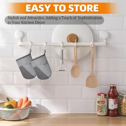 Mini Oven Mitts, Kitchen Oven Gloves Kitchen Mittens 500 Degrees Heat Resistant Baking Gloves, Non-Slip Silicone Surface with Hanging Loops Hot Gloves for Cooking, Baking, BBQ 1 Pair-Gray in Saudi Arabia
