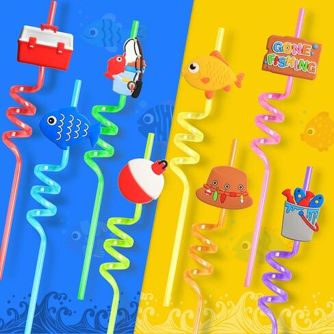 هدايا حفلات الصيد من Gone Fishing Party Favors 24 قطعة من شفاطات شرب الصيد مع 2 فرشاة تنظيف لصيد الأسماك الصيفية تحت عنوان لوازم حفلات أعياد الميلاد Ofishally ديكورات حفلات واحدة in Saudi Arabia