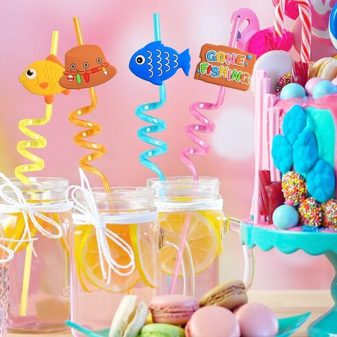 هدايا حفلات الصيد من Gone Fishing Party Favors 24 قطعة من شفاطات شرب الصيد مع 2 فرشاة تنظيف لصيد الأسماك الصيفية تحت عنوان لوازم حفلات أعياد الميلاد Ofishally ديكورات حفلات واحدة in Saudi Arabia