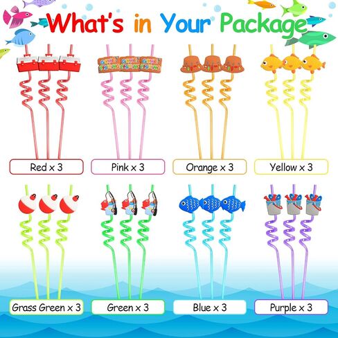 هدايا حفلات الصيد من Gone Fishing Party Favors 24 قطعة من شفاطات شرب الصيد مع 2 فرشاة تنظيف لصيد الأسماك الصيفية تحت عنوان لوازم حفلات أعياد الميلاد Ofishally ديكورات حفلات واحدة in Saudi Arabia