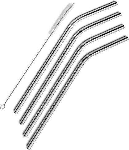 9.5mm Bent Wide Stainless Steel Drinking Straws, 4-Pack – Rust Proof Metal Straws w/Cleaning Brushes – Perfect for Smoothies & Cold Beverages in Saudi Arabia