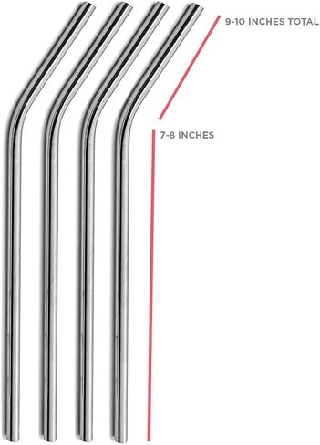 9.5mm Bent Wide Stainless Steel Drinking Straws, 4-Pack – Rust Proof Metal Straws w/Cleaning Brushes – Perfect for Smoothies & Cold Beverages in Saudi Arabia