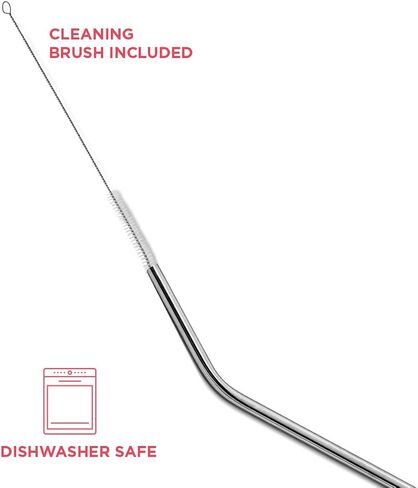 9.5mm Bent Wide Stainless Steel Drinking Straws, 4-Pack – Rust Proof Metal Straws w/Cleaning Brushes – Perfect for Smoothies & Cold Beverages in Saudi Arabia
