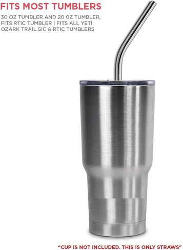 9.5mm Bent Wide Stainless Steel Drinking Straws, 4-Pack – Rust Proof Metal Straws w/Cleaning Brushes – Perfect for Smoothies & Cold Beverages in Saudi Arabia