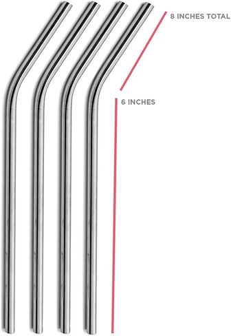 9.5mm Bent Wide Stainless Steel Drinking Straws, 4-Pack – Rust Proof Metal Straws w/Cleaning Brushes – Perfect for Smoothies & Cold Beverages in Saudi Arabia