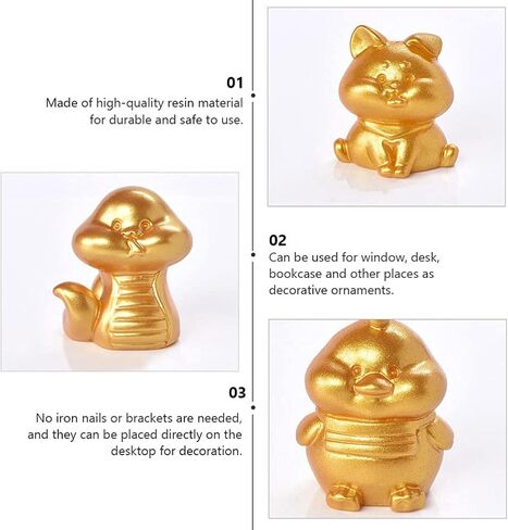 Cabilock 12pcs Vintage Zodiac Animal Figure Feng Shui Resin Chinese Zodiac Animal Sculptures Figurines Charms for New Year Table Decorations Golden in Saudi Arabia