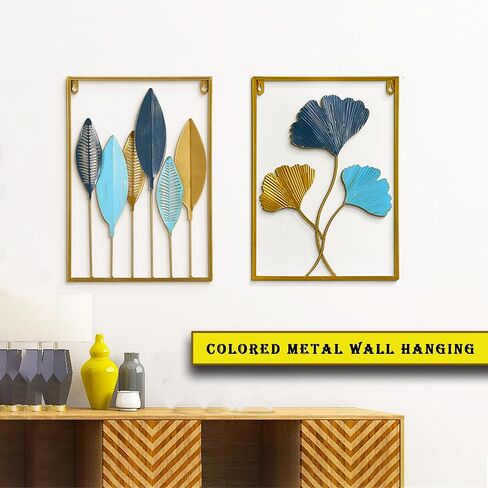 YZDTECH 3Pcs Metal Wall Art Decor,Gold Wall Art Metal Leaf with Frame,17" x 12" Gold Metal Wall Decor for Living Room,Iron Artwork Wall Sculptures Hanging For offices (Greenleaf+Ginkgo+Bananaleaf) in Saudi Arabia