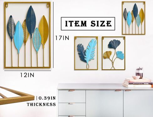 YZDTECH 3Pcs Metal Wall Art Decor,Gold Wall Art Metal Leaf with Frame,17" x 12" Gold Metal Wall Decor for Living Room,Iron Artwork Wall Sculptures Hanging For offices (Greenleaf+Ginkgo+Bananaleaf) in Saudi Arabia