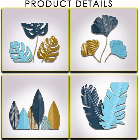 YZDTECH 3Pcs Metal Wall Art Decor,Gold Wall Art Metal Leaf with Frame,17" x 12" Gold Metal Wall Decor for Living Room,Iron Artwork Wall Sculptures Hanging For offices (Greenleaf+Ginkgo+Bananaleaf) in Saudi Arabia