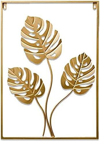 YZDTECH 3Pcs Metal Wall Art Decor,Gold Wall Art Metal Leaf with Frame,17" x 12" Gold Metal Wall Decor for Living Room,Iron Artwork Wall Sculptures Hanging For offices (Greenleaf+Ginkgo+Bananaleaf) in Saudi Arabia