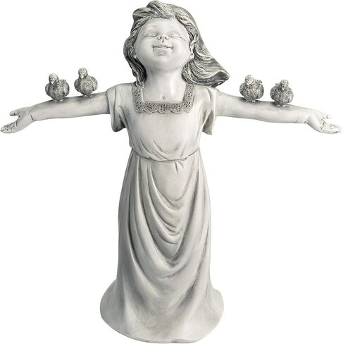 Design Toscano JQ6965 Basking in Glory Little Girl with Birds Outdoor Garden Statue, Small Size, 12 inches Wide, 12 inches Tall, Handcast Polyresin, Two Tone Stone Finish in Saudi Arabia