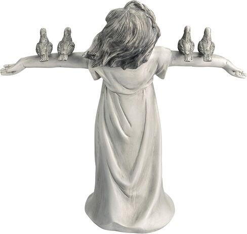 Design Toscano JQ6965 Basking in Glory Little Girl with Birds Outdoor Garden Statue, Small Size, 12 inches Wide, 12 inches Tall, Handcast Polyresin, Two Tone Stone Finish in Saudi Arabia