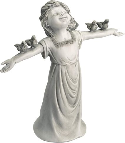 Design Toscano JQ6965 Basking in Glory Little Girl with Birds Outdoor Garden Statue, Small Size, 12 inches Wide, 12 inches Tall, Handcast Polyresin, Two Tone Stone Finish in Saudi Arabia
