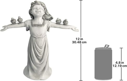 Design Toscano JQ6965 Basking in Glory Little Girl with Birds Outdoor Garden Statue, Small Size, 12 inches Wide, 12 inches Tall, Handcast Polyresin, Two Tone Stone Finish in Saudi Arabia