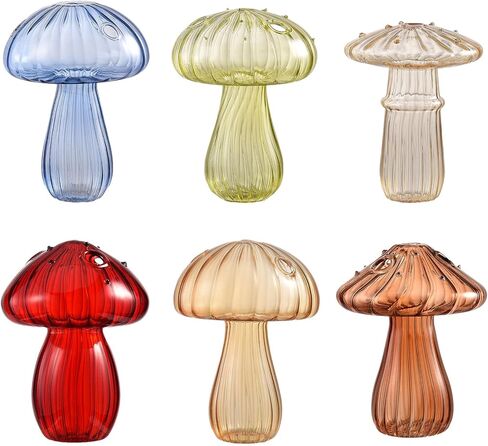 FQQWEE Mushroom Glass Vase,Set of 6 Colored Plant Propagation Station,Mini Terrarium Planter,Delicate Clear Hydroponic Vases for Decorative Centerpiece,Table Decor,Home Wedding Party(#1) in Saudi Arabia