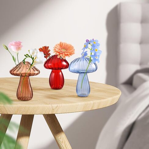 FQQWEE Mushroom Glass Vase,Set of 6 Colored Plant Propagation Station,Mini Terrarium Planter,Delicate Clear Hydroponic Vases for Decorative Centerpiece,Table Decor,Home Wedding Party(#1) in Saudi Arabia