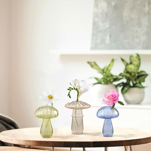 FQQWEE Mushroom Glass Vase,Set of 6 Colored Plant Propagation Station,Mini Terrarium Planter,Delicate Clear Hydroponic Vases for Decorative Centerpiece,Table Decor,Home Wedding Party(#1) in Saudi Arabia