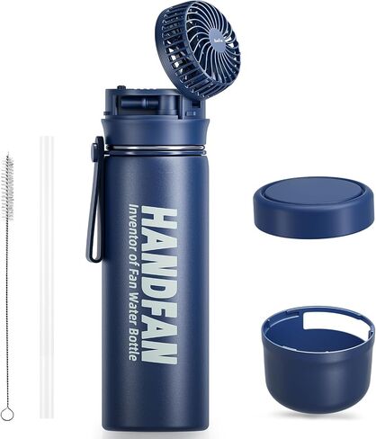 HandFan Kids Water Bottle With Fan | tainless Steel Sports Water Bottles Flask with Straw/Handle, Leak Proof Vacuum Stainless Water Jug,Stickers for School - 12oz in Saudi Arabia
