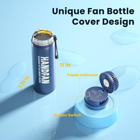 HandFan Kids Water Bottle With Fan | tainless Steel Sports Water Bottles Flask with Straw/Handle, Leak Proof Vacuum Stainless Water Jug,Stickers for School - 12oz in Saudi Arabia
