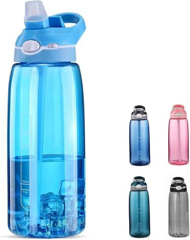 زجاجة مياه زرقاء فاتحة من SHELFLOVER مع قش ضيق، زجاجات شفافة خالية من مادة BPA مع مقبض للاستخدام بيد واحدة، سهلة الحمل، قابلة للطي، مناسبة للمدرسة، المكتب، صالة الألعاب الرياضية، المكتب، 32 أونصة (1000 مل)، SLWB32OZP in Kuwait