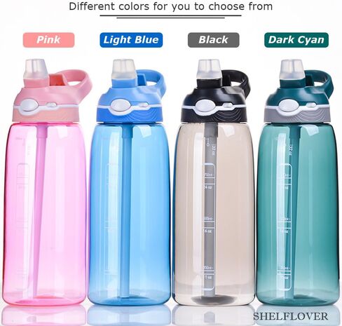 زجاجة مياه زرقاء فاتحة من SHELFLOVER مع قش ضيق، زجاجات شفافة خالية من مادة BPA مع مقبض للاستخدام بيد واحدة، سهلة الحمل، قابلة للطي، مناسبة للمدرسة، المكتب، صالة الألعاب الرياضية، المكتب، 32 أونصة (1000 مل)، SLWB32OZP in Kuwait