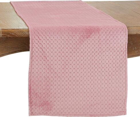 SARO LIFESTYLE Kema Collection Pinsonic Velvet Table Runner, 16" x 72", Beige in Saudi Arabia
