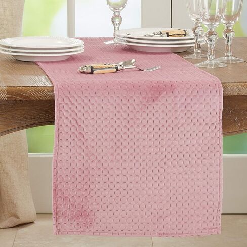 SARO LIFESTYLE Kema Collection Pinsonic Velvet Table Runner, 16" x 72", Beige in Saudi Arabia