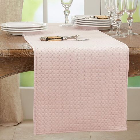 SARO LIFESTYLE Kema Collection Pinsonic Velvet Table Runner, 16" x 72", Beige in Saudi Arabia